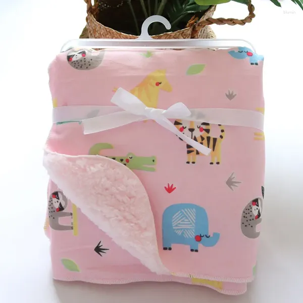 Dekens Babydeken Coral Fleece Cartoon Stijl Dubbellaags Kinderen Inbakeren Envelop Wandelwagen Wrap Voor Born Beddengoed