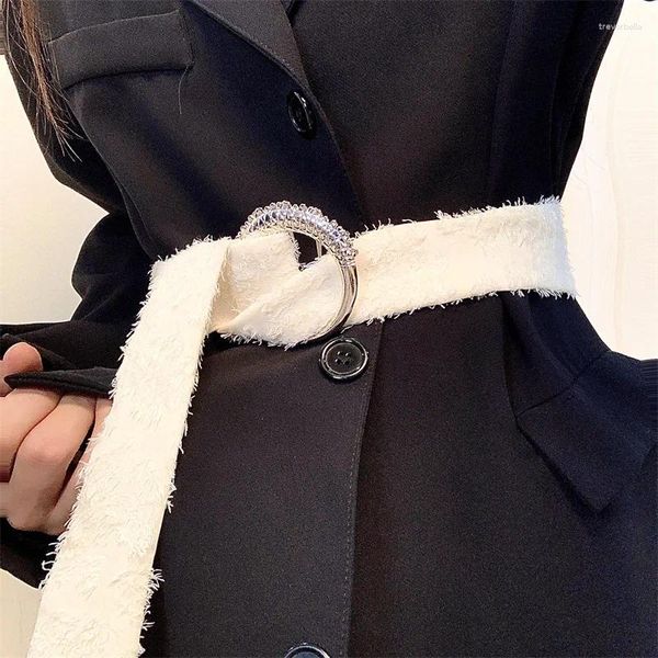 Cinture moda grande tessuto metallico tondo circolare per donna 2023 accessori per gioielli passerella bianco
