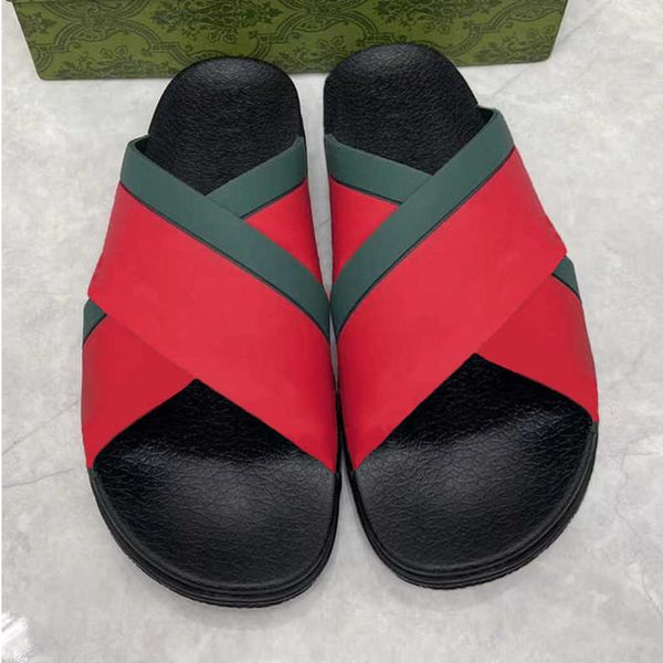 Designers de moda sandália unissex vermelho listrado lâminas de borracha sapatos de plataforma de bloqueio de planícies de praia de praia 35-46 com caixa no440