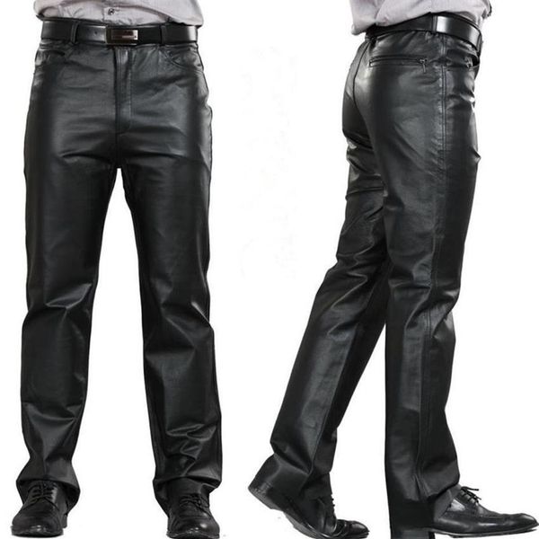 M-7xl Большие размеры модные кожаные брюки мотоциклетные брюки мужские из натуральной кожи прямые мужские плоские молнии Regular220F