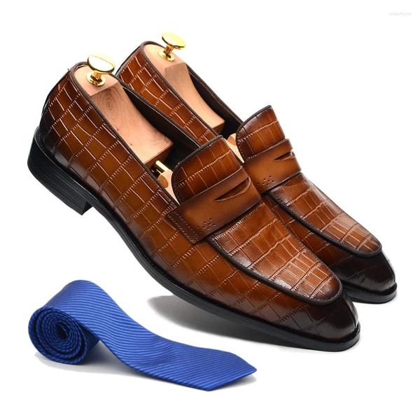 Sapatos de vestido Casual Business Mens Penny Loafer Handmade Estilo Italiano Crocodilo Padrão Real Vaca Couro Slip-On Luxury Party