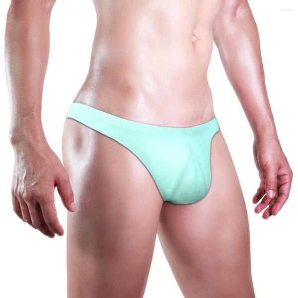 Mutande Slip da uomo in seta di ghiaccio Costume da bagno bikini U Custodia convessa Intimo uomo trasparente Mutandine per gay Rigonfiamento Lingerie morbida