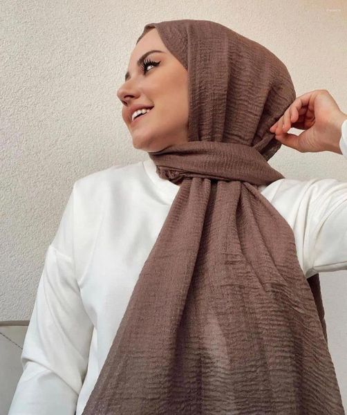 Sciarpe 180/90 cm Pianura Jersey Perline Sciarpa Hijab Donna Donna Cotone increspato Avvolgente musulmano Maxi Islam Scialle di perle Fascia