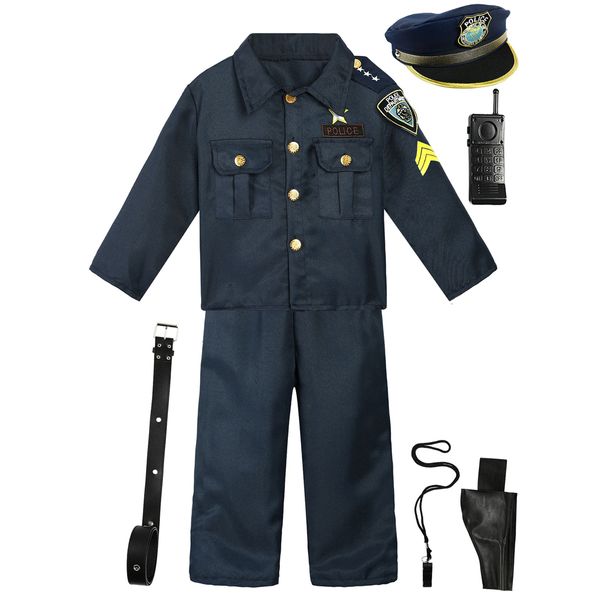 Cosplay Kids Boys Costume Man Uniform Crianças Copra Dress Up Set Halloween Officer Cosplay Clothes 230403