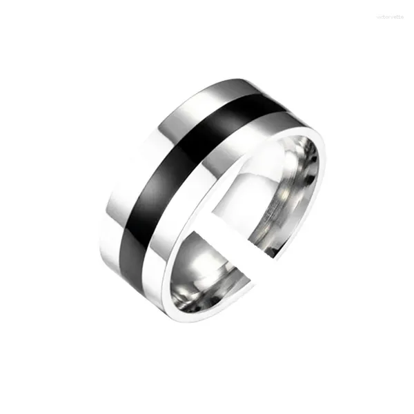 Anéis de cluster cor prata face larga suave aberto anel feminino edição coreana sen série médio preto gotejamento cola ornamento