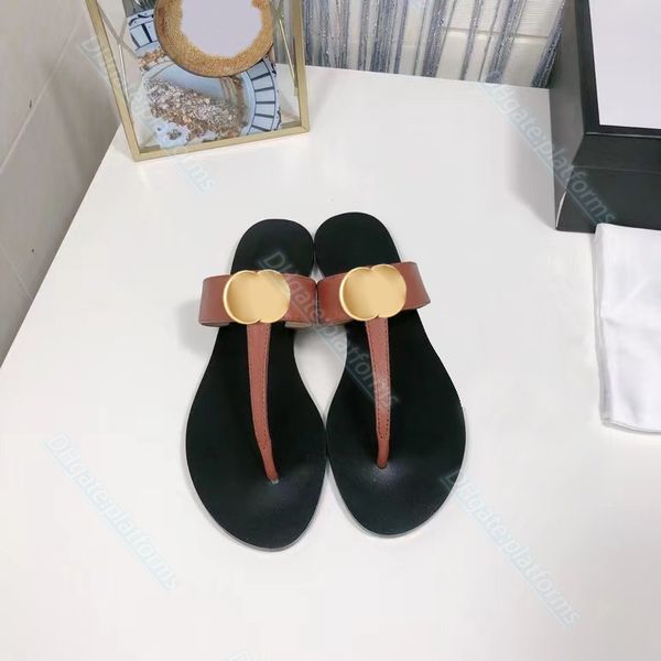 Genuíno couro flip flop sandália casual sapato moda plana sandale chinelo logotipo de metal luxo designer praia piscina mule slide mulheres homens verão viagem sliders com caixa