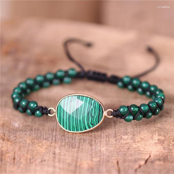 Charme Pulseiras Handmade Malachites Trançado Pulseira Macrame Mulheres Ajustável Verde Ágata Beads Amizade Jóias Drop