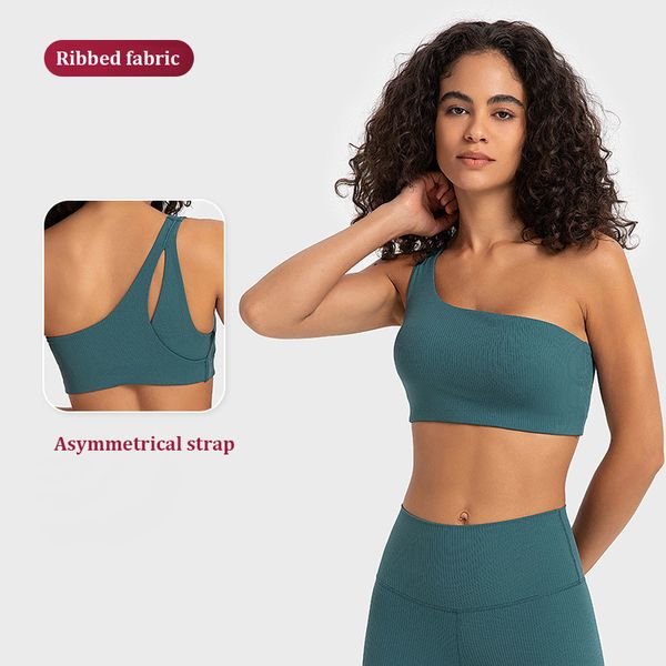 Damen Active Unterwäsche Damen Gerippter Asymmetrischer Sport-BH Gepolsterte Yoga-BHs