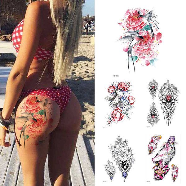 5 PC Tattoos temporários peony rosa tatuagem temporária adesivos mulheres tatuagem corporal tatuagem menina de volta tatuas de mama z0403