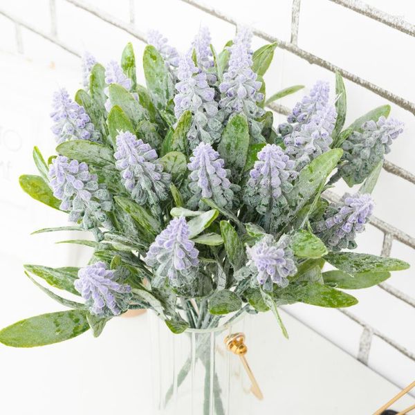 Flores decorativas 1 ramificação Planta artificial lavanda Vaso de casamento Decoração de casa Artesanato de Natal Plantas de estar de estar de estar