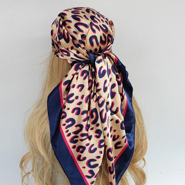 Schals Muster Seide Frauen Lotus Print Quadratischer Kopf Hijab Schal Damen Tücher 90 cm Bandana Weibliche Muffl Poncho