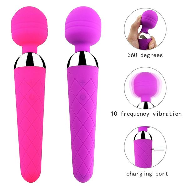 Yetişkin Masaj Kadın İçin Yetişkin Seks Oyuncakları 10 Hızlı USB Şarj Edilebilir Oral Klitli Vibratörler Kadın AV Magic Wand Vibratör G-Spot Masaj Ücretsiz Nakliye