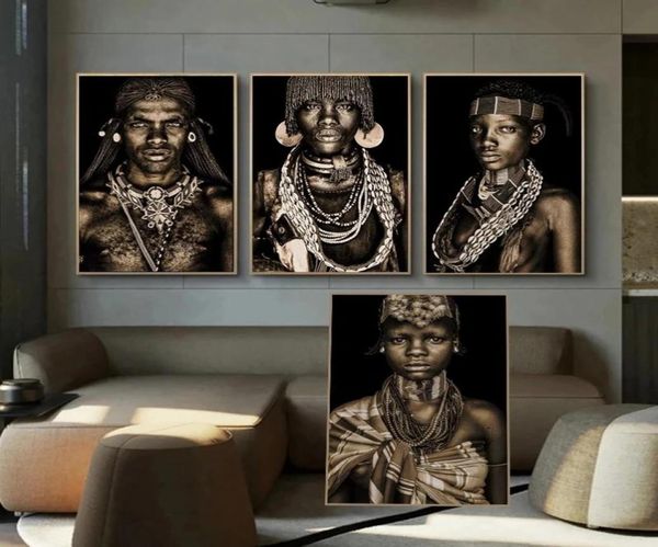 Современные африканские племенные чернокожие люди художественные плакаты и принты женские картины на холсте настенные художественные картины для гостиной домашний декор Cuad3998553