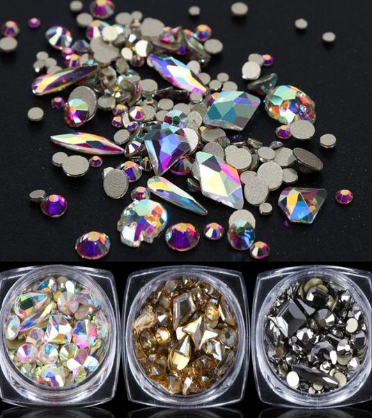 1 caixa brilhante diamante 3d arte do prego strass misturado redondo pedras de losango plana volta prego gem jóias conjunto glitter decorações ly16073401211