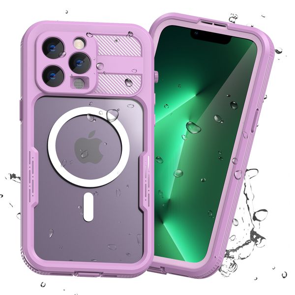 IP68 Capa à prova d'água para iPhone 14 Pro Max 14 Plus Profundidade de mergulho 2m A nadar ao ar livre à prova de choque sem fio Magnetic Wireless Tampa