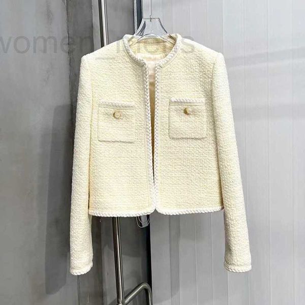 Giacche da donna firmate 2023 Autunno / Inverno Nuovo Nanyou Gaoding Celebrity Temperamento Bianco latte Doppia tasca Fibbia dorata Cappotto corto di lana 915Z