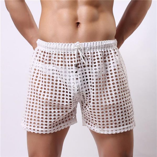 Sexy masculino malha boxer shorts roupa interior gay oco para fora buraco masculino magro sissy calcinha bolsa ver através dos homens boxer shorts underwear256f