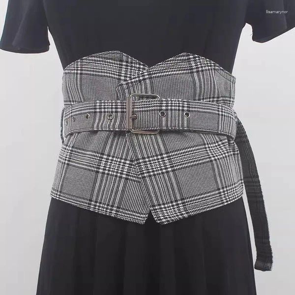 Cintos femininos pista moda vintage xadrez cummerbunds vestido feminino espartilhos cintura decoração cinto largo r1796