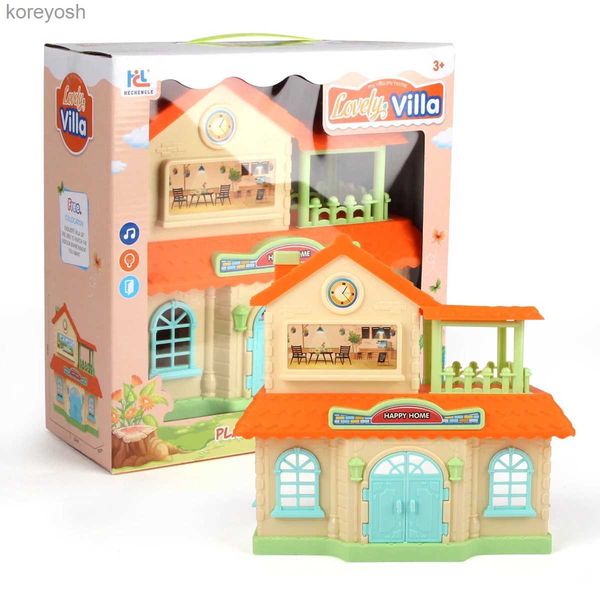 Mutfaklar Mobilya ve Müzik Işığı Mini Villa Oyuncakları ile Yemek Minyatür Dollhouse Kiti Tiny House Kiti Oyun Oyuncakları Doğum Günü için Harika Hediye231104