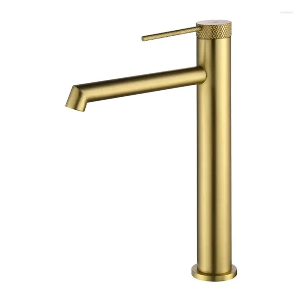 Rubinetti per lavandino del bagno Rubinetto freddo e rialzato per lavabo semplice in oro spazzolato tutto in ottone