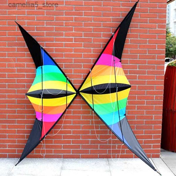 Drachenzubehör Out Door Sport 1,8/2,2 m Power Stunt Kite Dual Line Rainbow Triangle Kite Gutes Fliegen mit Griff und Leine Q231104