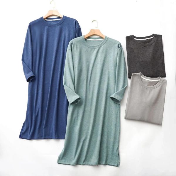 Pijamas masculinos outono e inverno engrossado liso manga comprida plus size uma peça camisola pijamas casa roupas dormir noite vestido m34