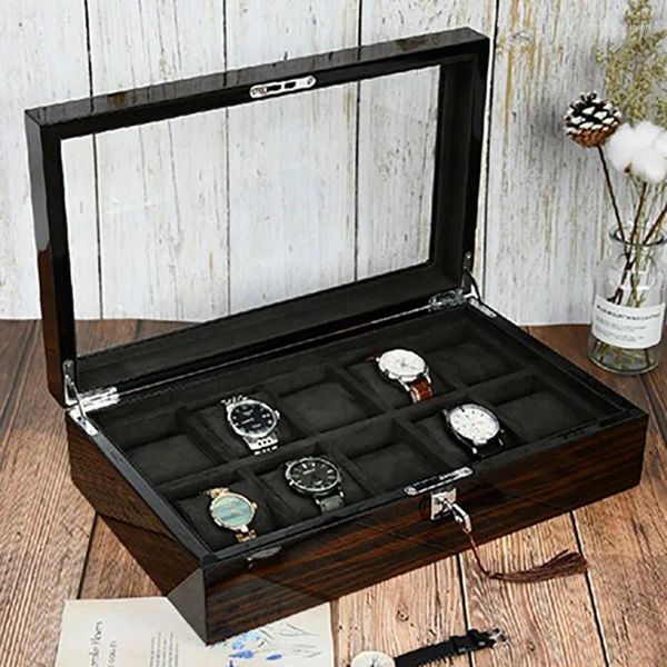 Caixas de relógio caixa de madeira organizador transparente clarabóia caso de armazenamento mecânico relógios de pulso exibição coleção acessórios