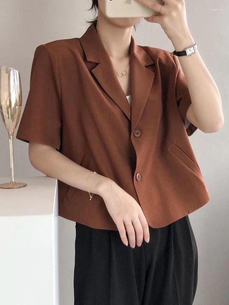 Damenanzüge Sommer 2023 Blazer Frauen Einfarbig Kurzarm Dünne Mäntel Koreanische Mode Kleidung Elegante Jacke Büro Tops