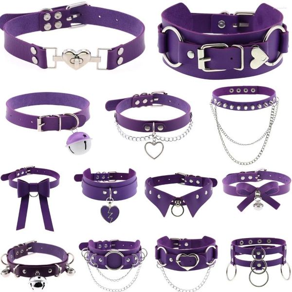 Колье DIEZI винтажное фиолетовое ожерелье из искусственной кожи для женщин и мужчин подарок панк готический массивный воротник кулон ювелирные изделия