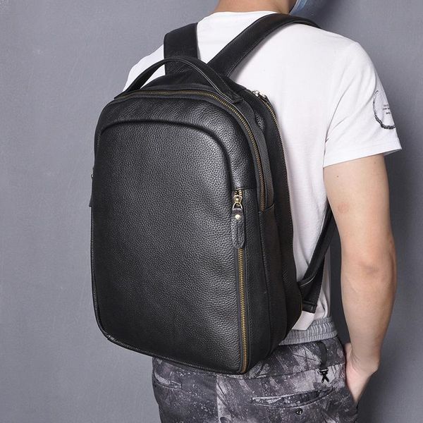 Backpack Men Men Quality Designer de couro casual Back Black Travel School School Student Book Laptop Male Daypack 621