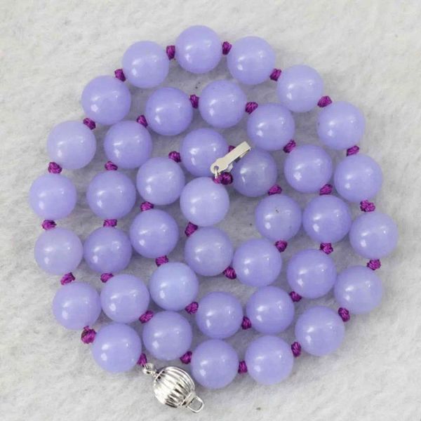 Цепочки фиолетовый фиолетовый камень халцедон нефрит 8 мм 10 мм 12 мм круглые бусины модные ювелирные изделия своими руками ожерелье 18 дюймов B1025