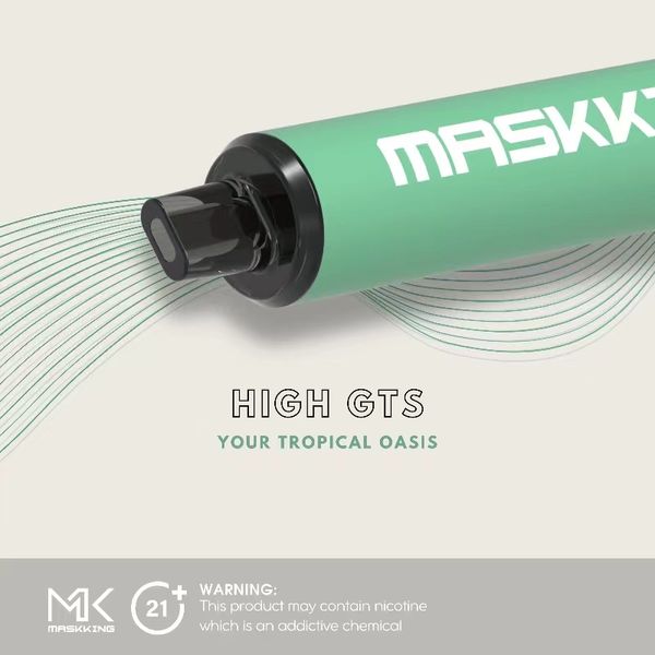 Original MaskKing High GTS 2500 Puffs E-cigarro descartável 1500mAh Bateria recarregável 10 sabores 2% 5% Capacidade Bobina 22ml OEM ODM VAPE Energy Juice