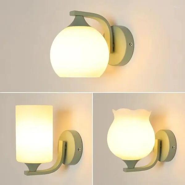 Lampada da parete Crema Vento Verde Soggiorno Camera da letto Comodino Luce Balconcino Scale Applique Decorazione Illuminazione Interruttore a tirante LED E27