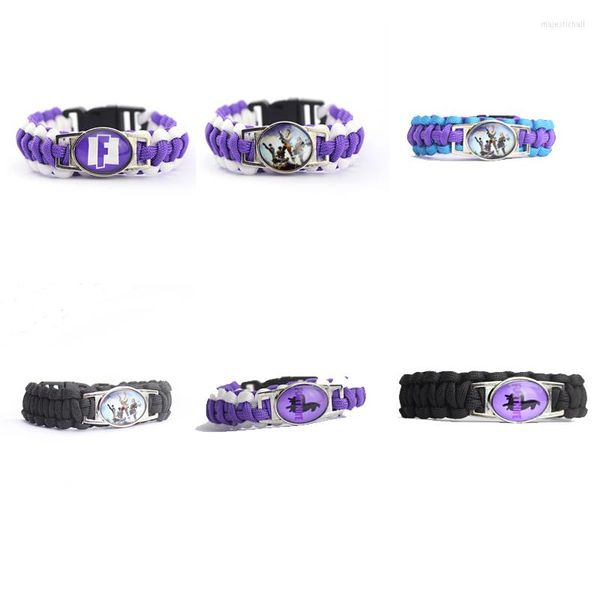 Braccialetti con ciondoli Gioco alla moda Bracciale in corda intrecciata Po di vetro bianco viola per uomo Donna Teen Bottone a cupola Multistrato Braccialetti casual Souvenir