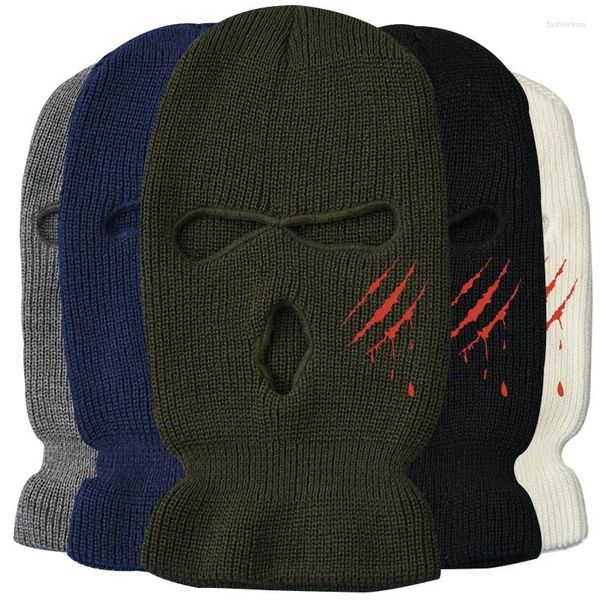 Berets Outdoor Damen Sport Radfahren Strickmütze Männer Solide 3 Löcher CS Tactic Skullies Ski Beanie Gorros mit Maskenabdeckung Sturmhaube