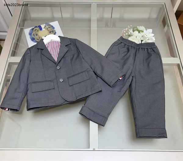 Survêtements pour bébé, robe formelle à grand revers pour enfants, taille 100 à 160, veste de costume doublée à rayures et pantalon à taille élastique, Nov05, nouvelle collection