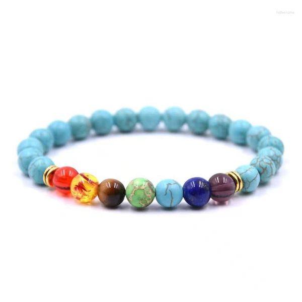 Strang Natürlicher Mala Edelstein Tigerauge Howlith Amethysten Herren Damen Charm Armbänder Meditation 7 Chakra Yoga Perlen Tibetisches Gebet