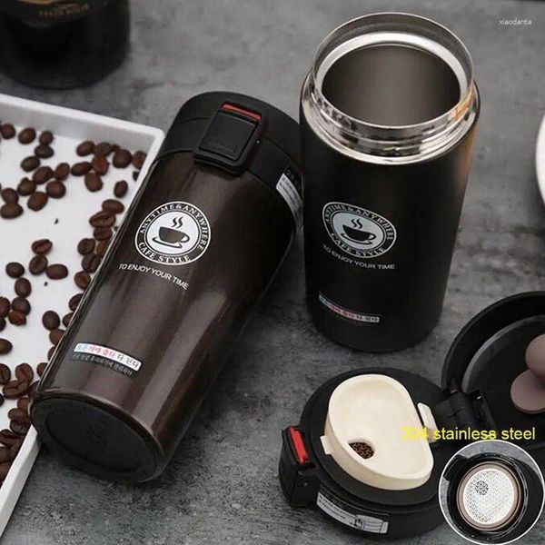 Garrafas de água 380ml dupla camada de aço inoxidável 304 caneca de café à prova de vazamento capa de salto isolada viagem copo térmico garrafa térmica