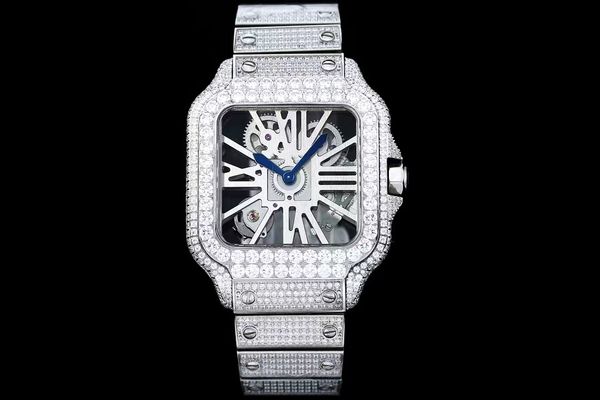 Diamantuhr Herrenuhr vollautomatisches mechanisches Uhrwerk Swarovski ausgehöhltes Design 40mm wasserdichter Saphirspiegel