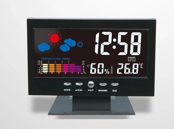 Estação de previsão do tempo do relógio LED do calendário digital com tela grande com luz de fundo LCD Termômetro de relógio LCD Timer de higrômetro