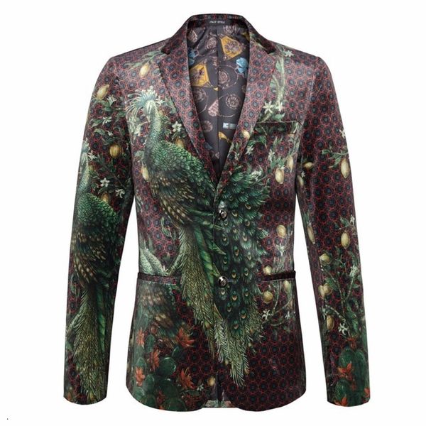 Abiti da uomo Blazer di lusso verde pavone con stampa cappotto abito da festa per vestibilità slim casual da palcoscenico 230404