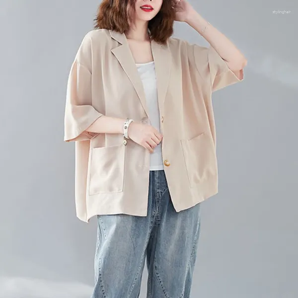 Kadınlar Suits Ohryiyie Şifon Tek Göğüslü Kadınlar Blazers ve Ceketler 2023 İnce Yarım Kollu Blazer Ofis Takım Kadın Tops Ceket