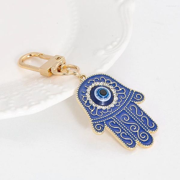 Chaveiros Moda Lucky Turco Azul Mau Olho Muçulmano Hamsa Fatima Mão Pingente Chaveiro Inlay Zircon Dangle Chaveiro Amuleto Jóias Presentes