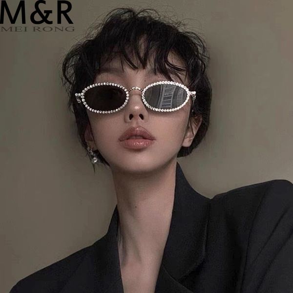 Солнцезащитные очки Diamond Oval Ladies Sunglasses Luxury Brand Diamond Small Glasses Японские и корейские металлические тенденции украшения de sol 230403