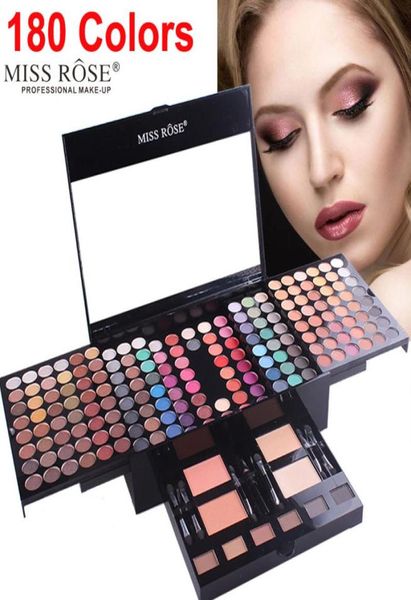 Miss Rose 180 цветов Палитра теней для век Макияж Shimmer Matte Contouring Kit 2 Пудра для лица Румяна 1 Подводка для глаз 6 Губка для макияжа Gi5667809