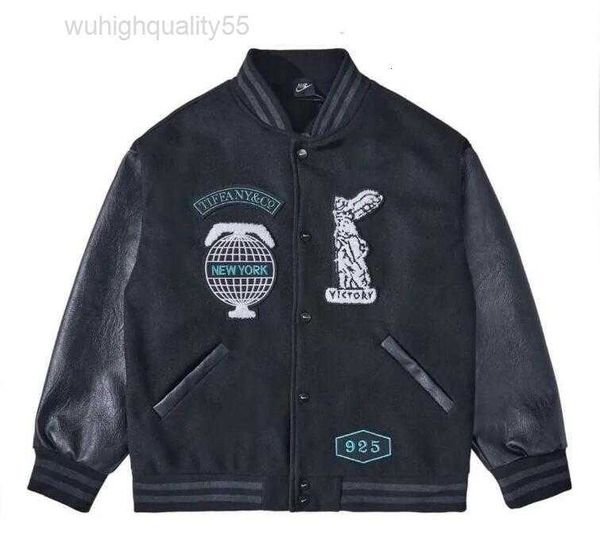 2023ss Giacche da baseball nere Giacca da uomo Tiffany Manica in pelle New York 925