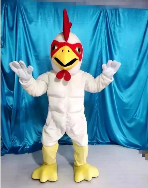 2024 Desconto galo branco frango mascote traje dos desenhos animados anime tema personagem natal carnaval festa fantasia trajes adultos tamanho