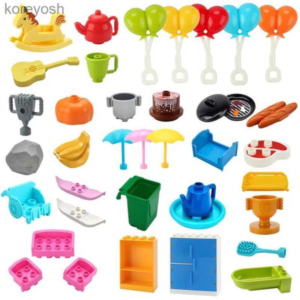 Cozinhas Jogar Comida Grandes Blocos de Construção Novas Figuras Acessórios Móveis Compatível Play House Cenas Montar Brinquedo de Tijolo Para Crianças Presente de AniversárioL231104