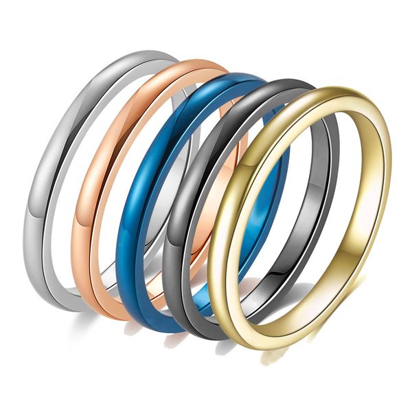 5 cores novas em fofo anel de banda fino para mulheres design simples titânio aço inoxidável azul preto prata rosa anéis de dedo dourado de aniversário presentes de bijoux por atacado