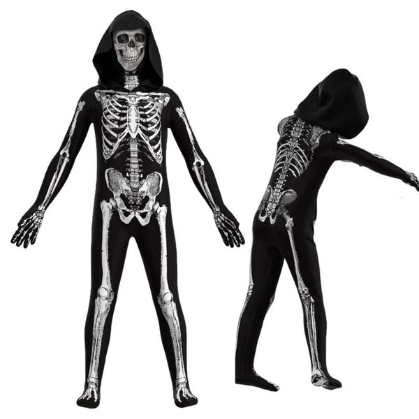 Cosplay assustador traje crianças adultos halloween carnaval festa esqueleto crânio macacão terno zumbi cosplay fantasia vestido para meninos meninas